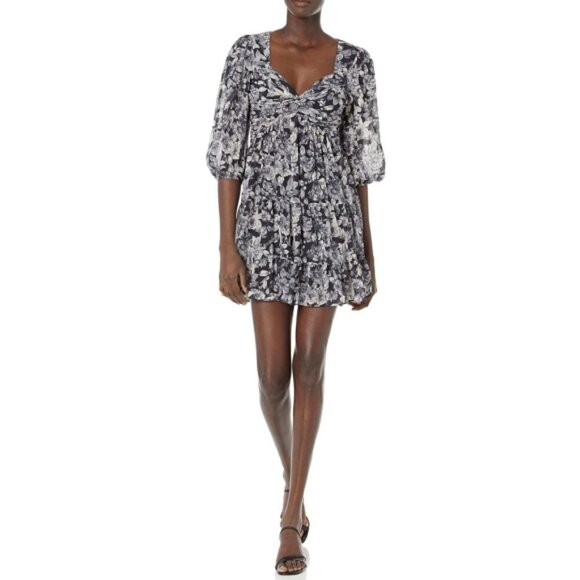 CINQ À SEPT 'Harlie' Floral-Print Tiered Mini-Dress, Slate Multi - Picture 1 of 2